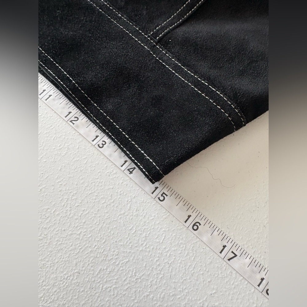 Size 10 Theory Black Leather Y2K Vintage Front Button Midi Skirt - Picture 6 of 7
